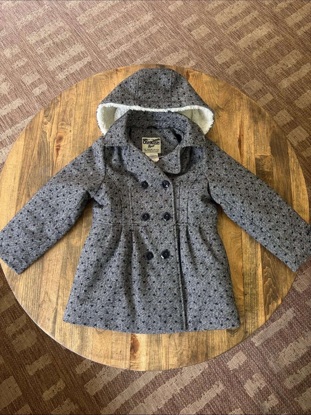 OshKosh Girls' Hooded Wool-Blend Peacoat - Gray